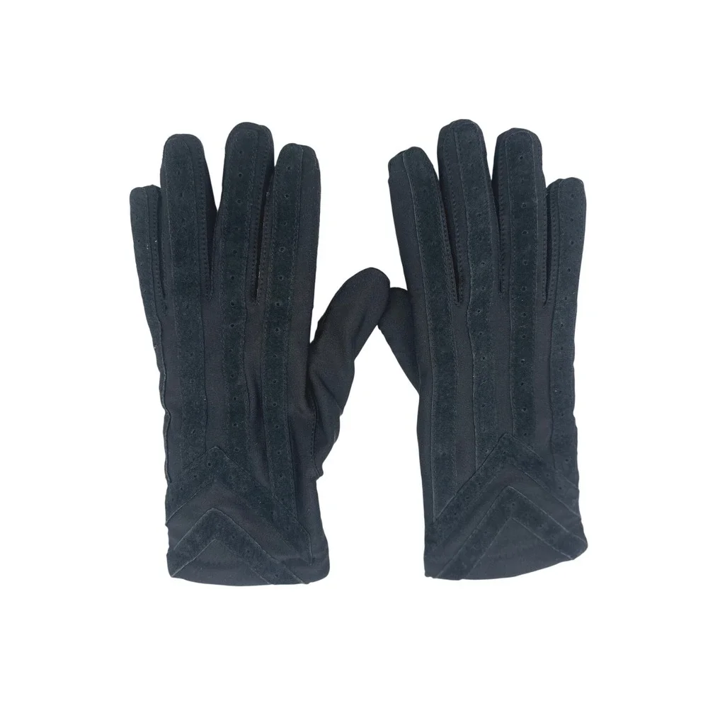 Isotoner Gloves Womens Large Black Suede Chevron Striped Winter Warm Lined
